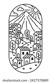 beautiful mountain views line art illustration