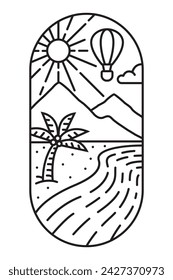 beautiful mountain views line art illustration