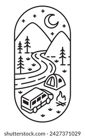 beautiful mountain views line art illustration