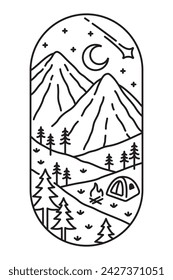 beautiful mountain views line art illustration