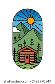 beautiful mountain views line art illustration