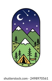 beautiful mountain views line art illustration