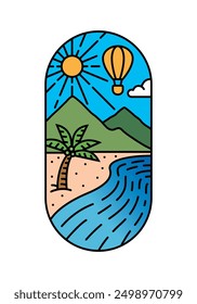 beautiful mountain views line art illustration