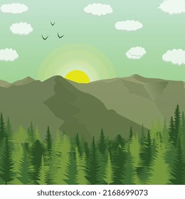 Beautiful mountain views and the sun shining in the trees.