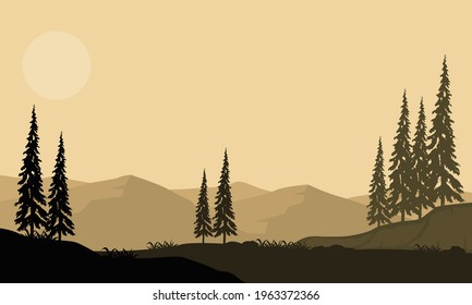 Beautiful Mountain views under the bright morning sky. Vector illustration of a city