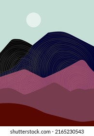 Beautiful mountain,hill with sun,moon landscape vector illustration background.