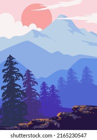 Beautiful mountain,hill with sun,moon landscape vector illustration background.