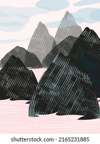 Beautiful mountain,hill,river,lake landscape vector illustration background.