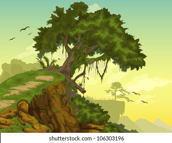 Beautiful mountainous background with tree vector