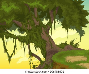 Beautiful mountainous background with tree vector