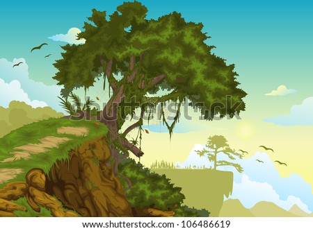 Beautiful Mountainous Background Tree Vector Stock Vector (Royalty Free