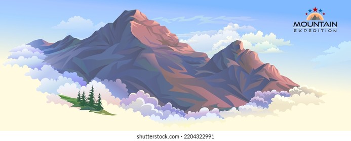 Hermosas montañas sobre las nubes.