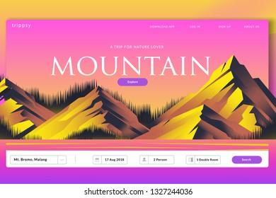 beautiful mountains accompanied by cool weather and orange colored skies - All elements on this template are editable with vector software