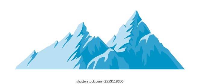 Belo conceito de montanhas. Falésias e picos sob a neve. Parte do belo panorama natural e paisagem. Caminhadas e escaladas, alpinismo. Ilustração de vetor plano isolada no plano de fundo branco