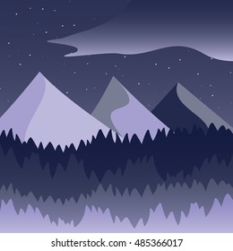 Beautiful mountains and forest landscape. Nice vector illustration