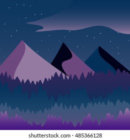Beautiful mountains and forest landscape. Nice vector illustration