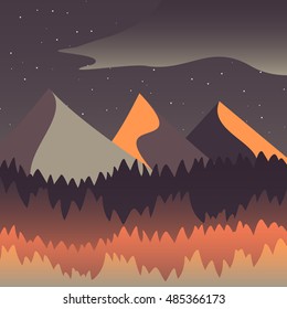 Beautiful mountains and forest landscape. Nice vector illustration