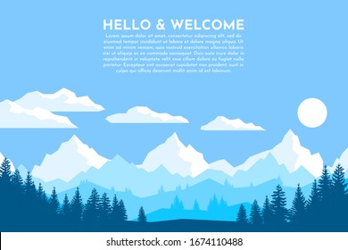 Beautiful mountains, great design for any purposes. Travel concept. Nature landscape. Landscape tourism. Vector background. Isolated illustration. Flat design. Vector landscape in minimalist style.