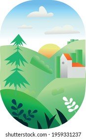 Beautiful mountains landcape and a scandinavian church. vector illustration poster