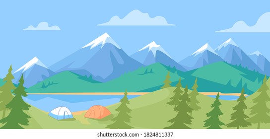 Beautiful Mountains Landscape Camp Vector Illustration Stock Vector ...