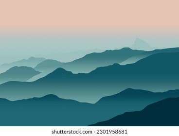 beautiful mountains landscape. Vector illustration in flat style.
