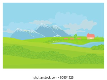 Beautiful mountains landscape - vector illustration