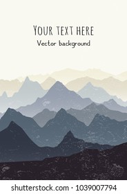 Beautiful mountains landscape. Vertical nature background with space for text. Vector illustration for cards, covers, banners, prints, posters, murals and wallpaper design.