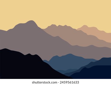 Beautiful mountains panorama. Vector illustration in flat style.