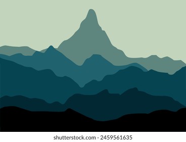 Beautiful mountains panorama. Vector illustration in flat style.