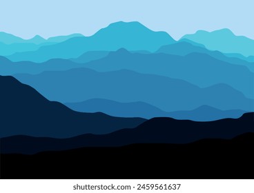 Beautiful mountains panorama. Vector illustration in flat style.