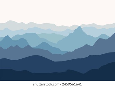 Beautiful mountains panorama. Vector illustration in flat style.