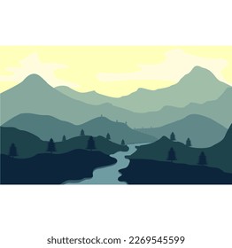 Beautiful mountains view with small river illustration vector design