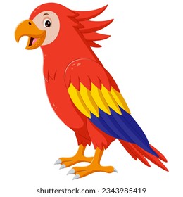 Beautiful multi colored parrot standing. Cartoon funny macaw. Vector illustration