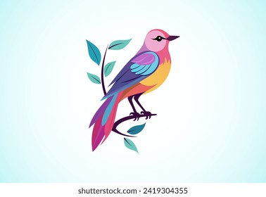 Beautiful multi coloured bird. Bird logo design vector illustration 