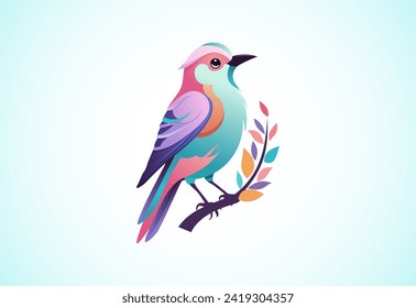 Hermoso pájaro multicolor. Ilustración vectorial de diseño de logotipo de aves 