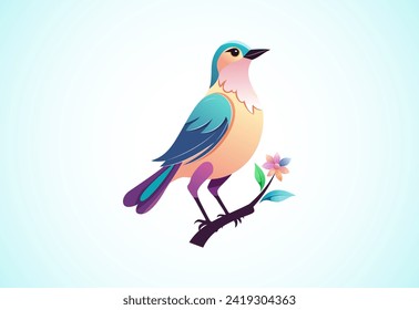 Schöner mehrfarbiger Vogel. Design des Vogellogo, Vektorgrafik 
