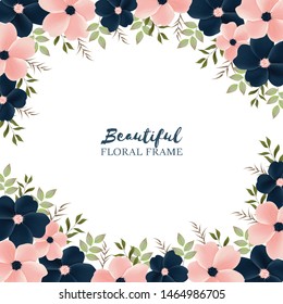 Beautiful multi purpose background with indigo and pink floral frame