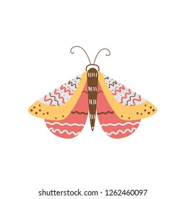 Beautiful, multi-colored butterfly with an unusual shape of the wings and patterns on them.