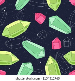 Beautiful multicolored cristals. Seamless pattern with gems. Colorful background.
