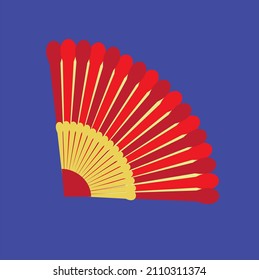 beautiful multicolored fan, Chinese new year symbols, isolated on a blue background