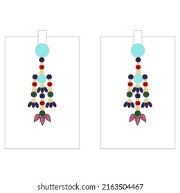 beautiful multicolored gemstones earring vector illustrations.
