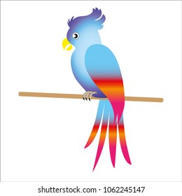 A beautiful multicolored parrot sits on the heart. Background for designers.