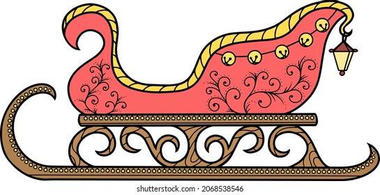 Beautiful multicolored Santa Claus sleigh, vector illustration on transparent background