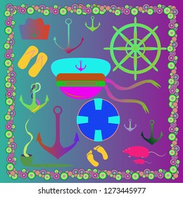 Beautiful multicolored seaman summer pattern set.