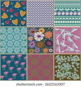 Beautiful multi-colored set of patterns for patchwork