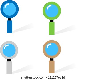 Beautiful multicoloured set of magnifying glass isolated against white background