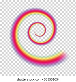 Beautiful multicoloured vector swirl on a transparent background. Spectrum emblem symbol. Abstract dynamic curly wave background.