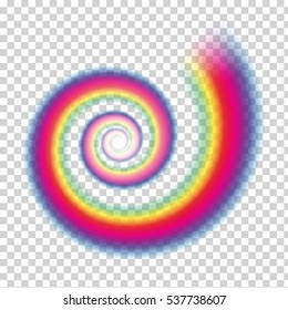 Beautiful multicoloured vector swirl on a transparent background. Spectrum emblem symbol. Abstract dynamic curly wave background.