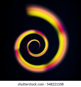 Beautiful multicoloured vector swirl on a rich black background. Spectrum emblem symbol. Abstract dynamic curly wave backdrop.
