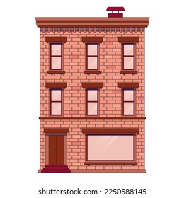 beautiful multi-storey brick house.Vector illustration.large showcase on the ground floor of a red house svg